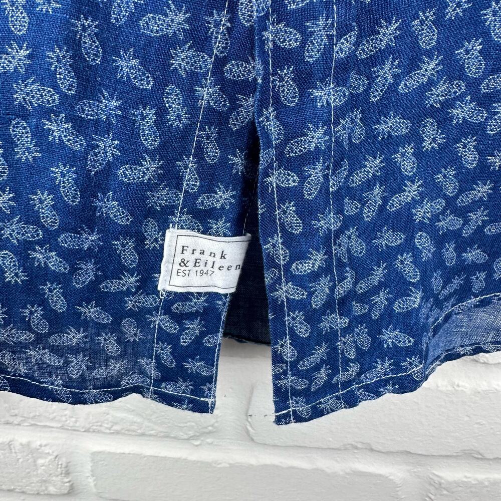Frank & Eileen Blue Linen Pineapple Button Up Shirt front pocket lightweight XS - Picture 6 of 9